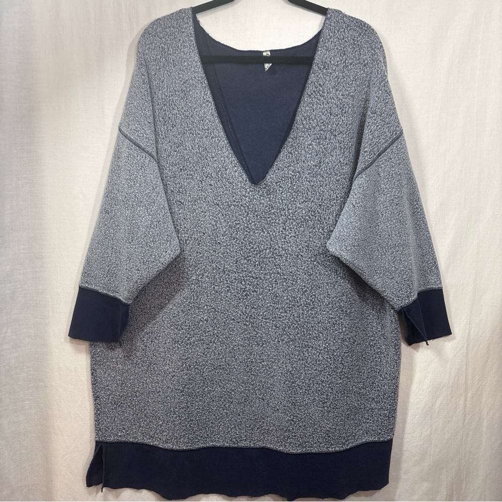 Relaxed Off-the-Shoulder Navy and Heather Gray Sweater